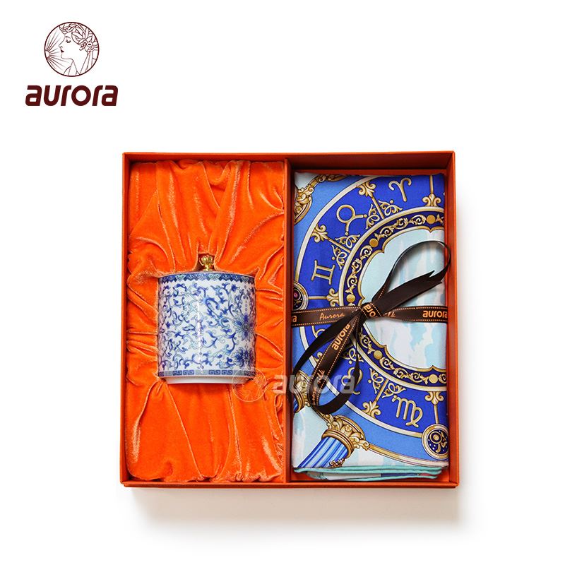 aurora晴空皓月中方巾&茶叶罐套装