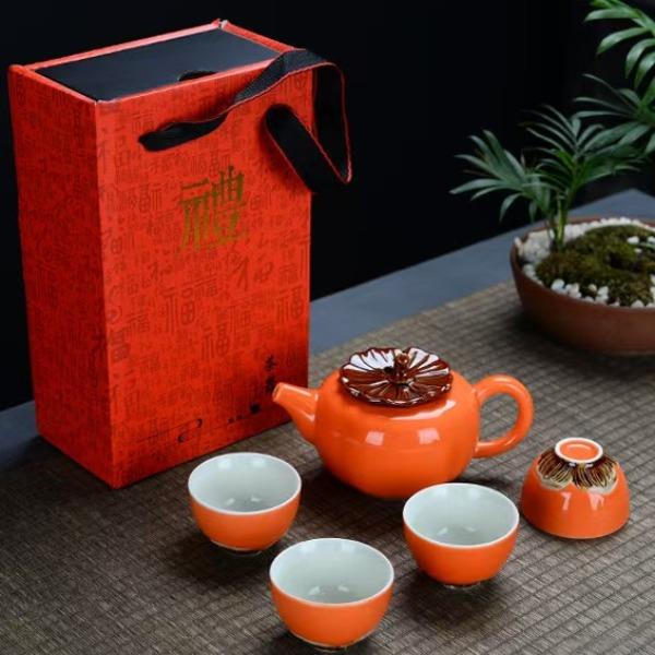 鹏翼柿柿如意茶具1壶4杯