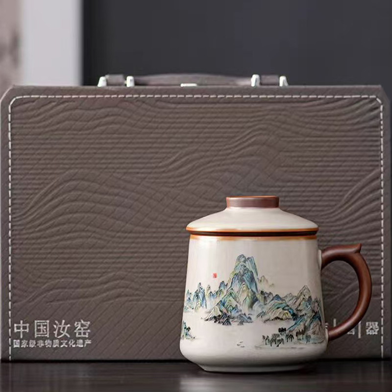 鹏翼亚黄汝窑千里江山办公杯