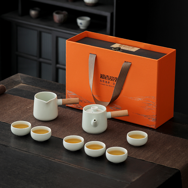 知者觉器-哥窑双侧把茶具套装陶瓷商务端午节礼品中秋伴手礼定制
