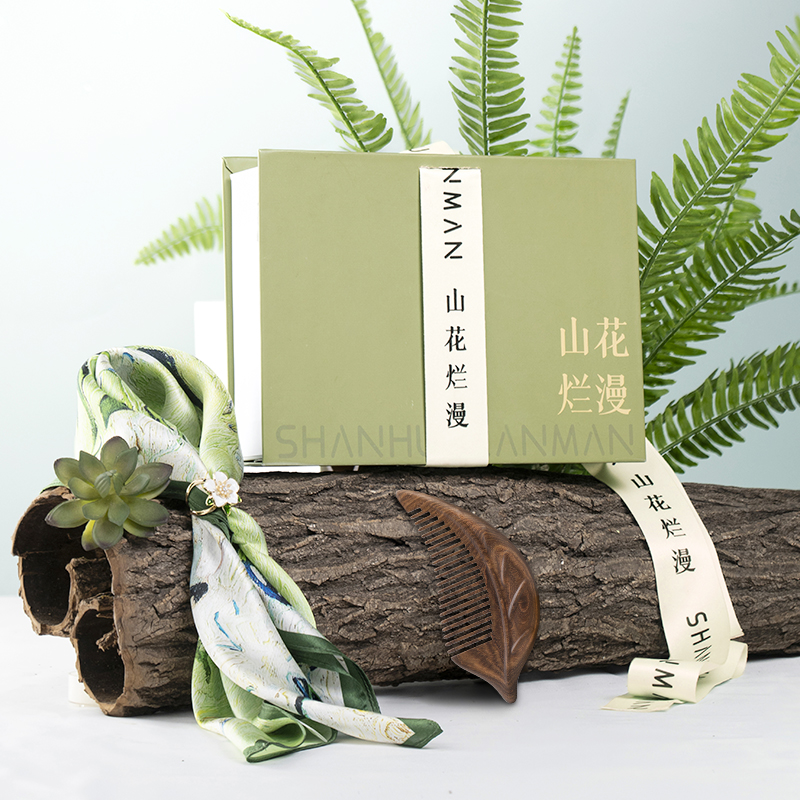 山花烂漫梳子繁花丝巾礼盒员工福利女性礼