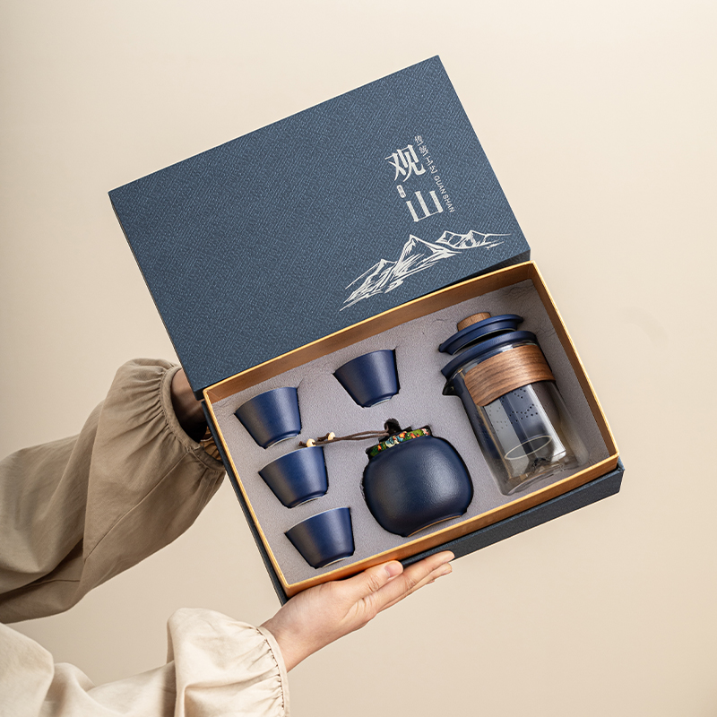 DONGYUE东悦国风观山玻璃快客杯+四杯+茶叶罐