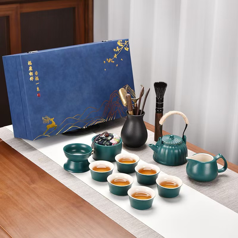 鹏翼端午粽绿16头茶具大套装
