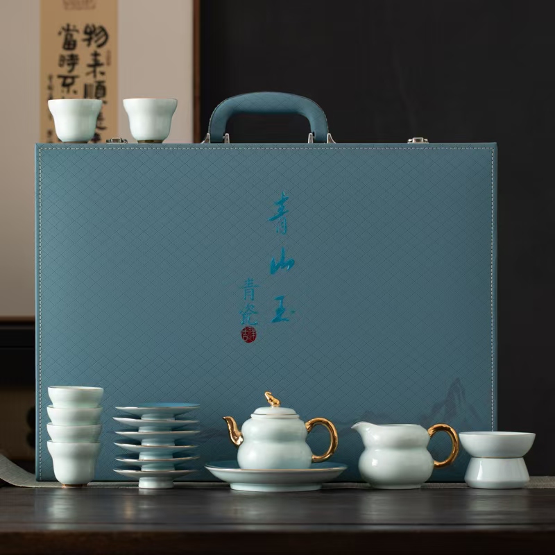 鹏翼端午青山玉福禄同行描金17头茶具