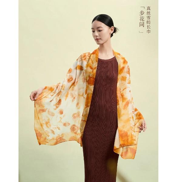 万事利×故宫文化联名款真丝丝巾女桑蚕丝长巾十二花神系列