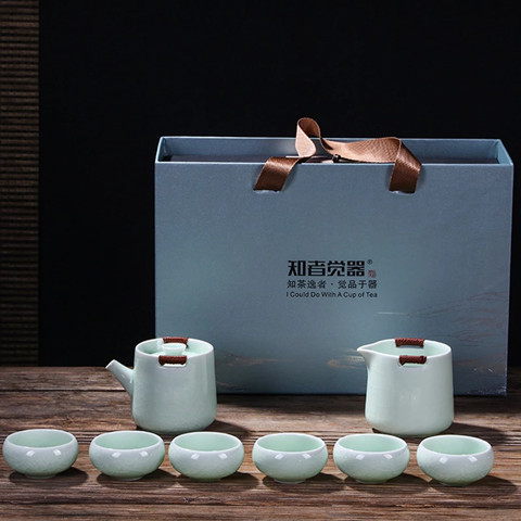 知者觉器-哥窑八件套茶具套装商务陶瓷节日定制礼品端午节伴手礼